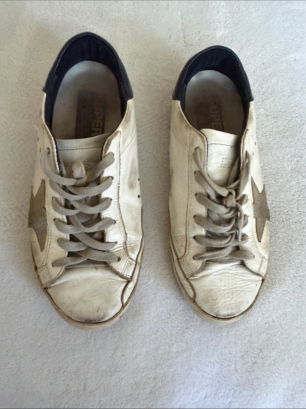 Golden Goose White Leather Sneakers with Tan Star Accent